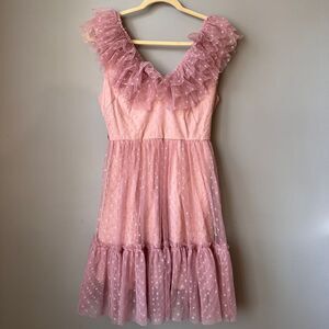 Simplee Minidress Small Pink Tulle Polka Dots Ruffles Coquette Feminine Ballet
